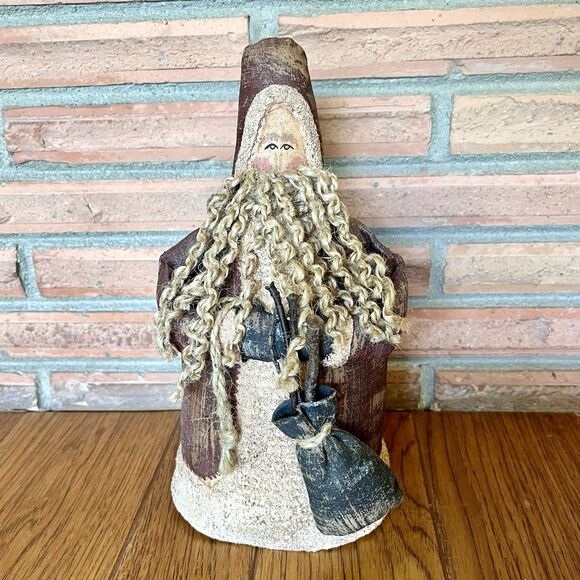 Vintage Rustic Folk Crackled Canvas Belsnickle Santa Claus 11” Primitive - Picture 1 of 6
